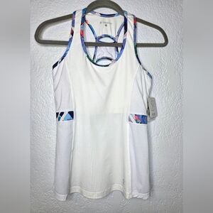 Sofibella White Racerback  Tank Top Size Small, UV Protection, Mesh Side Panels